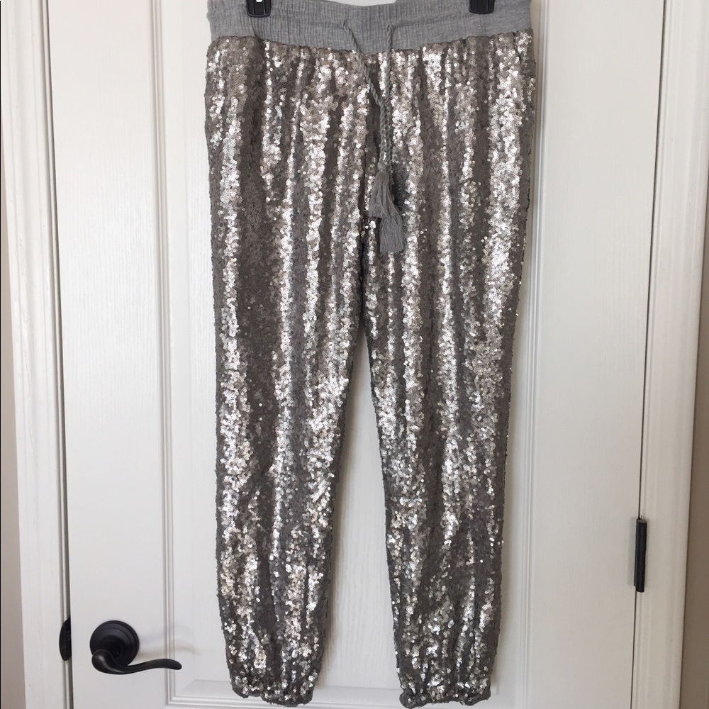 EVENUEL silver sparkle joggers
